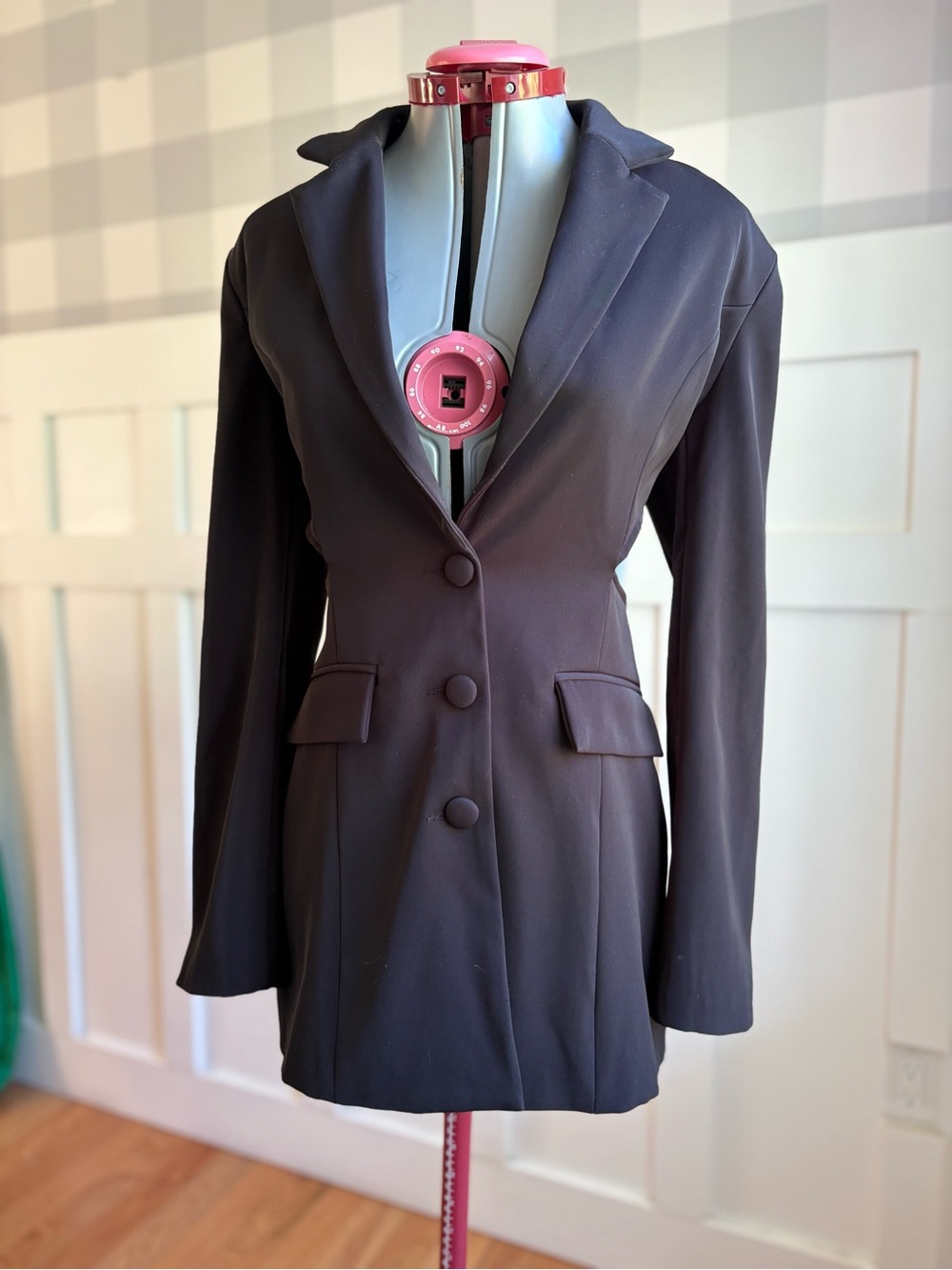 AKIRA Black Tailored Mini Blazer Dress with Covered Buttons Large - Picture 3 of 9